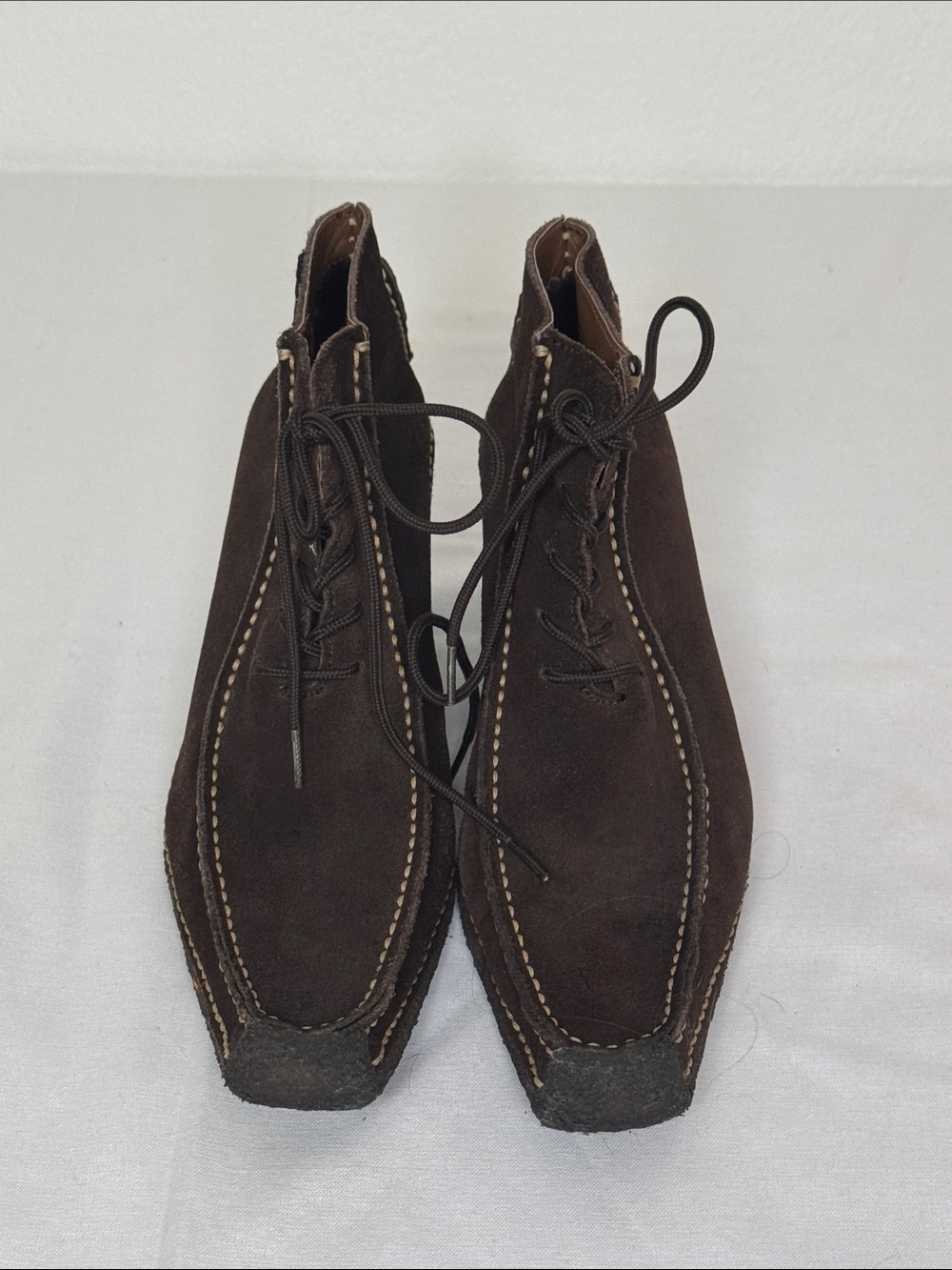 Bronx Dark Brown Suede Lace-Up Wedge Booties Size 8.5/40